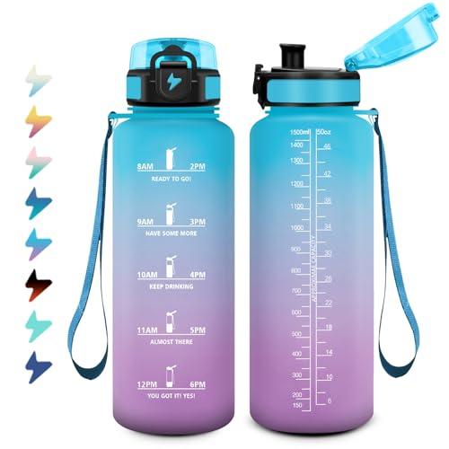 Borraccia 1.5L, Bottiglia Motivazionale, Borraccia Sportiva con Filtro, a Prova di Perdite, Facile Pulizia, Riutilizzabile, Bottiglia con Indicatore del, per Adulto, Palestra, Lavoro, Escursionismo