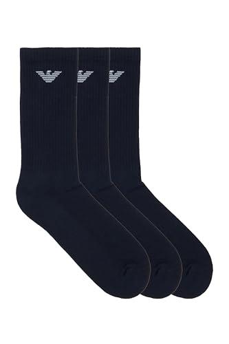 Emporio Armani Calzini corti casual da uomo, in cotone, confezione da 3, blu, taglia unica, Blu/Blu/Blu, Taglia unica