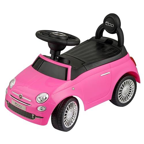 Baroni Toys Macchinina Cavalca Bambini 12-36 Mesi, Fiat 500, Rosa, 28x60x23 cm