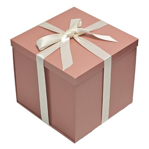 Tekhoho Scatola Regalo Oro Rosa 22x22x20,5cm, Scatole Regalo Premium per Regali con Coperchio e Nastro per San Valentino, Natale, Matrimonio, Compleanno, Imballaggio Regalo, Fodera a Quadri