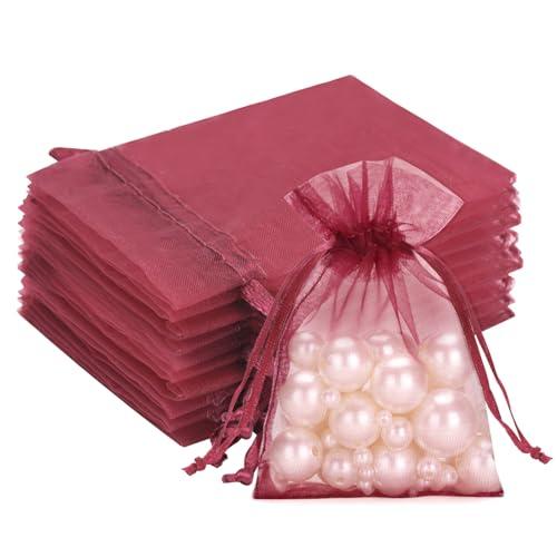 G2PLUS 50 Sacchetti Organza Borgogna: Sacchetti Regalo in Organza 7x9CM con Coulisse,Per Uso Regalo,Occasione Matrimonio,San Valentino