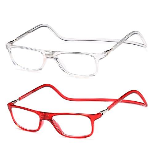 NEW VISION 2 Pack Occhiali Da Lettura con Calamita, Occhiali con Calamita Da Vista NV2904, Occhiali Calamitati Da Collo, Occhiali Lettura Calamita per Uomo e Donna (Tr, 1, x)
