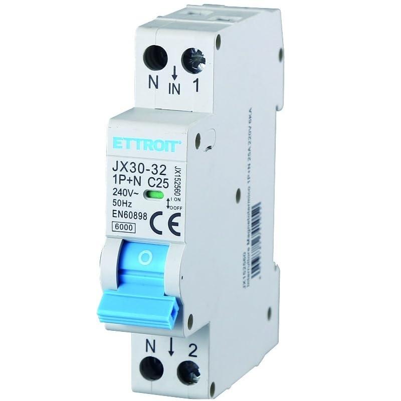IXTRIMA Interruttore Magnetotermico 1P+N 240V, 50Hz, 6000A, EN60898 C6 C10 C16 C20 C25 C32 (25A)