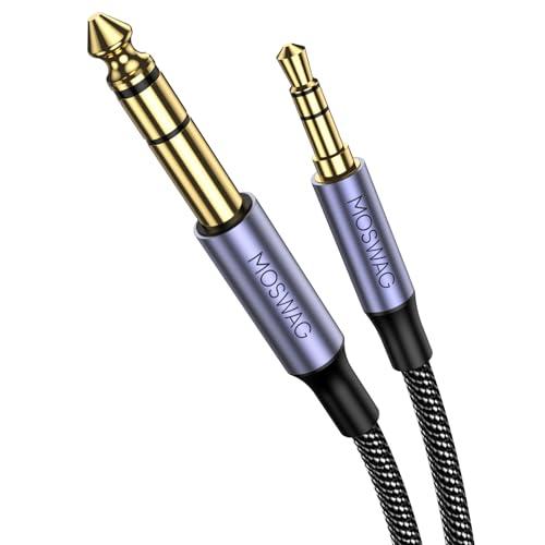 MOSWAG Cavo audio stereo TRS da 6,35 mm maschio a 3,5 mm maschio 1 m con custodia in lega di zinco e treccia in nylon compatibile per iPod, laptop, dispositivi home theater, amplificatori e altro