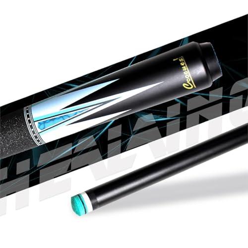 KHEALING Stecca da Biliardo Professionale con Decalcomania in Fibra di Carbonio Nera, Diametro Testa 12,5 mm, 147 cm, per Sale da Biliardo, Sale intrattenimento per Famiglie, Feste (Blue)
