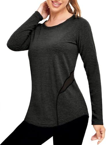 Wayleb Maglia Donna Sportiva Leggera Elasticizzata Manica Lunga Girocollo Top Running Palestra, Nero S