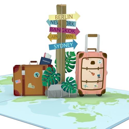 MOKIO® Biglietto Auguri Pop-Up – Viaggio – Biglietto di compleanno 3D per una vacanza o come biglietto di auguri per un compleanno o un addio