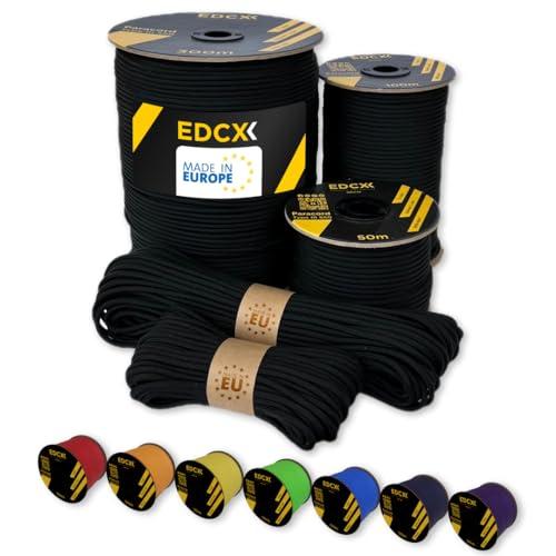 EdcX Paracord 4mm, 35+ Colori Solidi (10m, 15m, 30m, 50m, 100m, 300m) | Ideale per Campeggio, Sopravvivenza, attività all'aperto | Corda 100% Nylon 4 mm| Corda Tattica 550 Tipo III (Black, 30 m)
