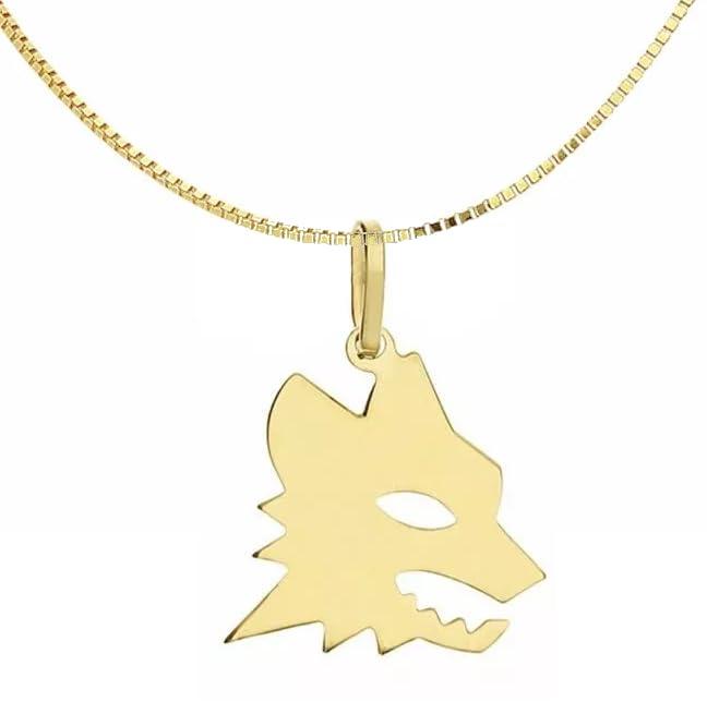 Collana Uomo Donna Lupo Lupetto Roma Stemma Squadra Argento 925 Placcato Oro 18k Fatta a Mano (50 cm)
