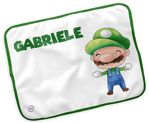 Tovaglietta personalizzata con nome per scuola e asilo tempo libero sport Idraulico Mario e Luigi fratelli videogioco