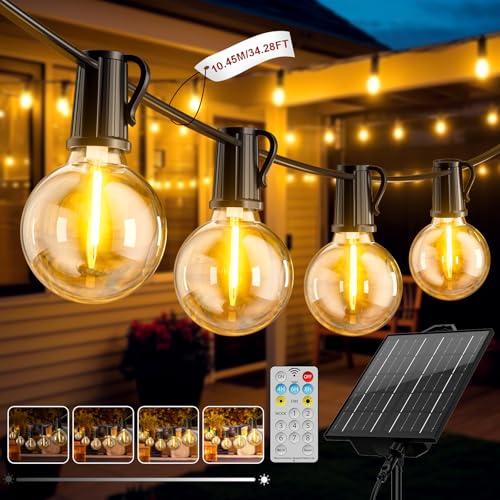 Catena Luminosa Esterno Solare 10.45M Luci Solari da Giardino con 12+1 Lampadine LED G40 Impermeabile Luci Gazebo da Esterno Solari per Giardino Patio Balcone Matrimonio Feste