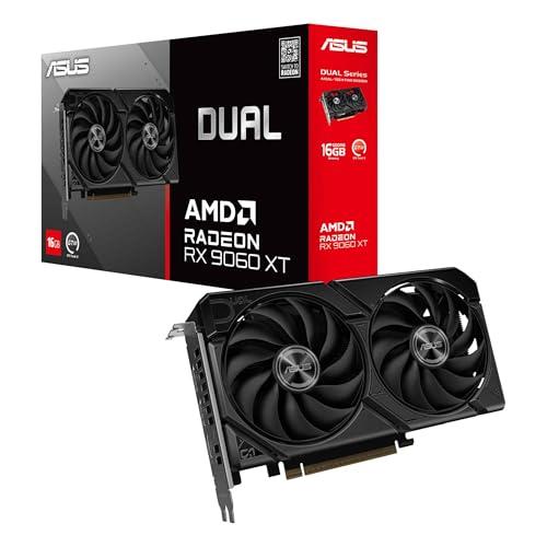ASUS Dual AMD Radeon RX 9060 XT, Scheda Grafica 16G GDDR6, 128 Bit, PCIe 5.0, 1 HDMI 2.1, 2 DisplayPort 2.1, Ventole Axial-Tech, Tecnologia 0db, GPU Tweak III, Nero, DUAL-RX9060XT-16G