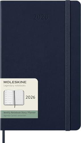 Moleskine Weekly Planner, Agenda Settimanale 2026 12 Mesi Con Spazio Per Note, Con Copertina Rigida e Chiusura Elastica, Formato Large 13 x 21 cm Colore Blu