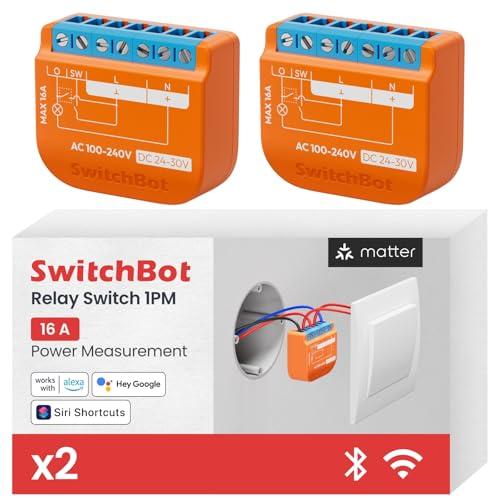 SwitchBot Smart Relay Switch 1PM Intelligente con Ripetitore Bluetooth Integrato, Interruptore Wi-Fi & Bluetooth Compatibile con Alexa/Apple Home/Google Home, Interruttore Relè 1PM 16A Confezione da 2