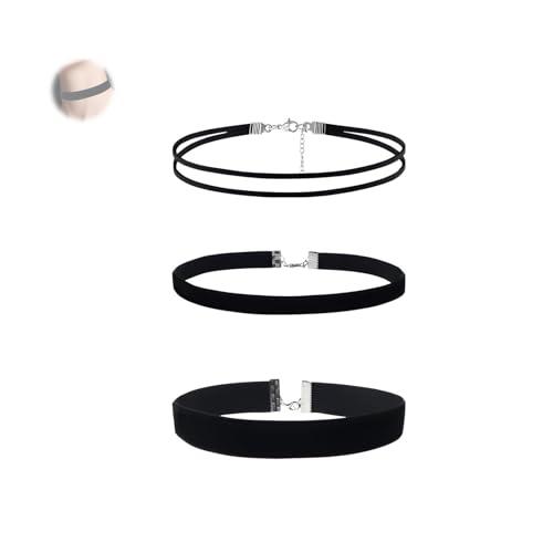 AzureRay Choker Donna Velluto Nero Regolabile Set 3 Collane Girocollo Stile Retrò | Cocker Collana Donna Morbida per Feste e Look Quotidiano.