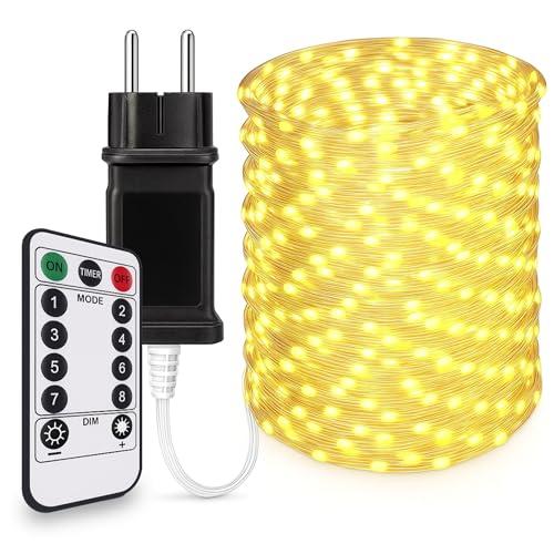 Luci Natale Esterno LED 50Metri-500LED Bianco Caldo Impermeabili, Luci Albero Di Natale 8 Modalità, 6 Luminosità, Con Telecomando e Cip Timer & Memoria, Luci Natalizie Da Esterno ed Interno IP44