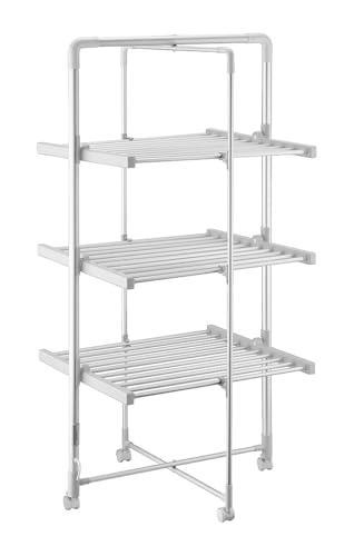 BORA BORA Stendino Riscaldato Verticale con 3 Ripiani, 30 Elementi Riscaldanti, Pieghevole con Ruote, 300W, Asciugatura Rapida