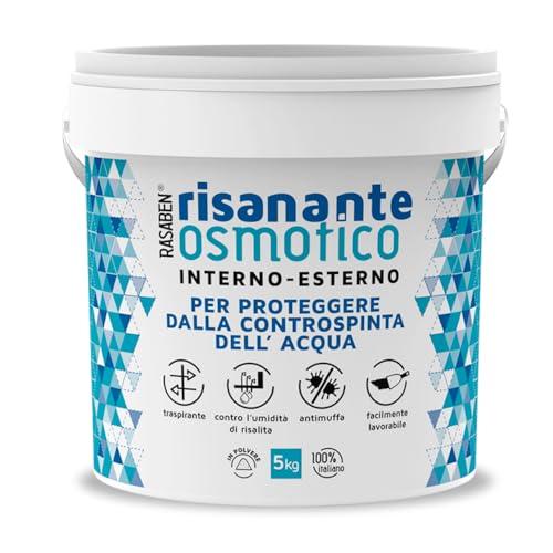 RASABEN -Risanante Osmotico, Stucco in Polvere per Risanamento di Murature Umide e Impermeabilizzare Pareti e Pavimenti, Antimuffa e Traspirante, Uso Esterno e Interno, Made in Italy, Barattolo da 5kg