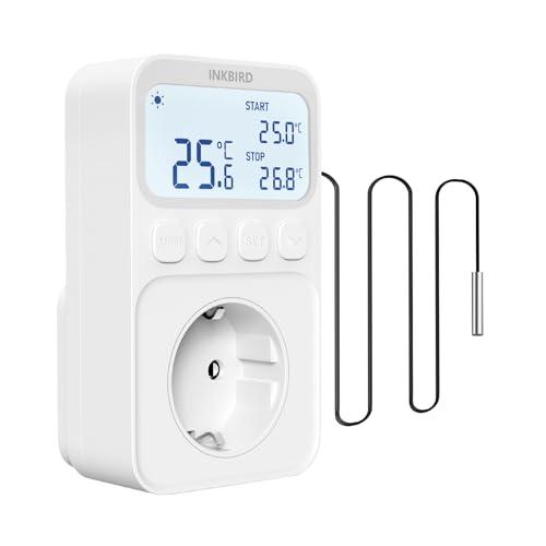 Inkbird ITC-C216T Termoregolatore,Presa Termostato con Sonda,Tre Modalità di Riscaldamento,Funzione di Allarme,LCD Display,Regolatore di Temperatura Riscaldamento per Rettili,Serra,Incubazione