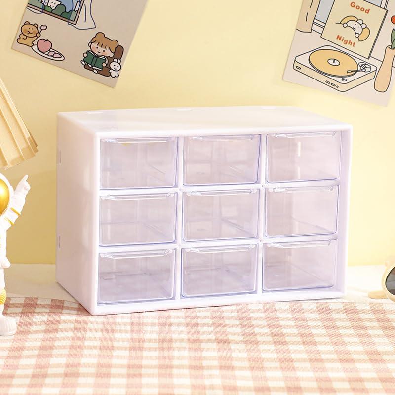 Scatola organizer da scrivania con 9 scomparti, in plastica, per cassetti da scrivania, organizer per attrezzi, perline, trucchi, ufficio e artigianato (bianco)
