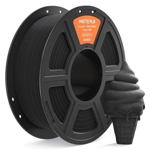 ELEGOO Filamento PLA Matte Nero 1 KG, 1,75 mm Opaco PLA Filamento per Stampante 3D, Bobina da 1 kg, Adatto per Maggior Parte Delle Stampanti 3D FDM