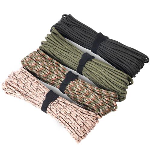 HOTUT 4 Pezzi Paracord 4mm 7 Fili, 100% Nylon Corda 15M Tipo III Corda da Paracadute per Il Campeggio all'aperto, Sopravvivenza, All'aperto, Fatto a Mano, 250kg Carico di Rottura