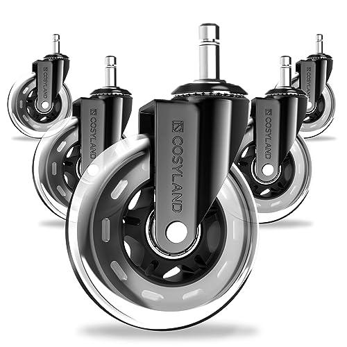 COSYLAND Set 5 Ruote Sedia Ufficio 11x22mm - Rotelle Sedia Ufficio Ultra Silenziose 360° con Doppio Cuscinetto, Portata 300KG - Per Parquet e Pavimenti Duri