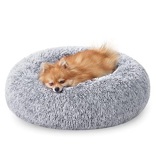 Feandrea Cuccia Cane Interno, Cuccia per Cani, Lettino per Animali Domestici a Ciambella, Cuscino Sfoderabile e Lavabile, Tappeto di Peluche, Diametro 60 cm, Grigio Ombré PGW038G01