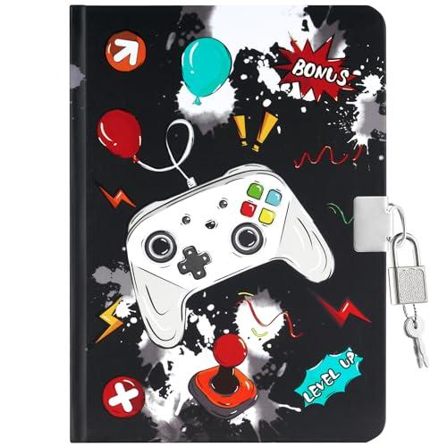 WERNNSAI Diario per Bambini per ragazzi Diario di Gioco - Diario Luminoso per bambini Diario per videogiochi con lucchetto e chiavi, Blocco note per la scuola A5 a Righe, Quaderno per giochi Regalo