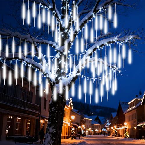 DoXtreme Luci Meteorite LED Impermeabili IP65 20 Pezzi (960 LED) - Luci a Cascata con Effetto Pioggia per Esterno/Interno 360° Illuminazione per Giardino Addobbi Natale Feste (Bianco freddo)