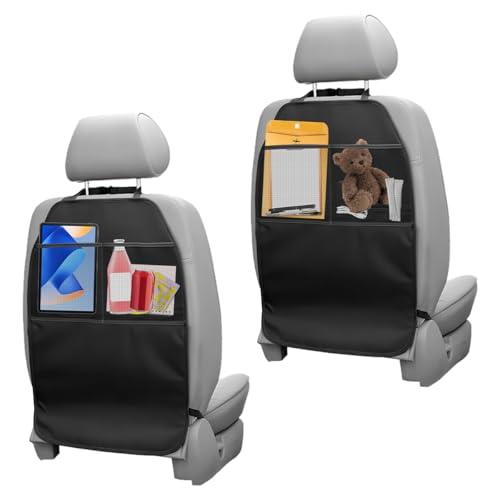 AetherAurora 2 Pezzi Proteggi Sedile Auto Bambini Posteriore con 2 Portaoggetti, Copri Sedile Auto Bambini, Repellente Allo Sporco Impermeabile Tessuto Oxford Organizer Sedile Posteriore (Nero)