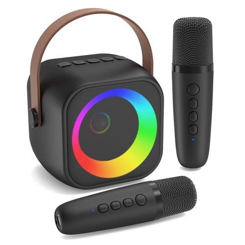 Jeefu Mini macchina per karaoke con 2 microfoni wireless, macchina per cantare con luci festive per adulti, regali di compleanno per gli amici