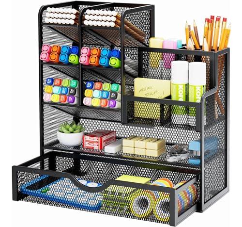 Marbrasse Organizer Scrivania in Rete,Organizer per Cancelleria,Portapenne,Multifunzione,Portaoggetti da Scrivania e Cassetto per Casa e Ufficio (Nero)