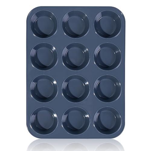 SUPER KITCHEN Stampo Grande Antiaderente in Silicone con 12 Stampi Muffin, Teglia da Muffin con Rivestimento Antiaderente per Muffins, Cupcake 33 x 25x 3 cm (Grigio)