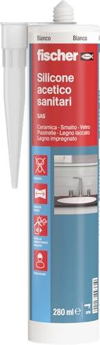 Fischer SAS Bianco, Silicone Sigillante Antimuffa interno/esterno a Base Acetica per Ambienti Sanitari come Bagno, Doccia, Ceramica, 9361
