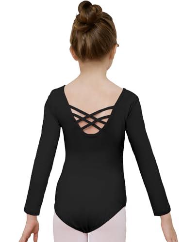 zffriction Body da Danza Classica per Ragazze Body da Ginnastica in Cotone a Maniche Lunghe da Donna Body da Danza Sportiva Nero Bianco per Bambini Piccoli Adulti (Nero, 140)