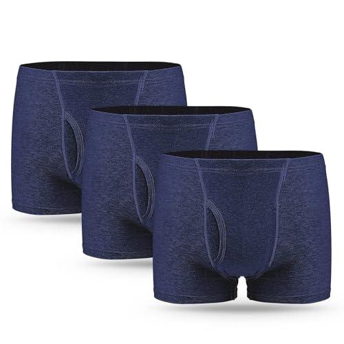 Confezione da 3 Boxer per Incontinenza da Uomo con Tampone Assorbente per Urina da 300 ML in Cotone Lavabile e Riutilizzabile Mutande Uomo per Incontinenza Blu Taglia XL