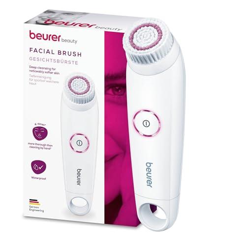 Beurer FC 45 Spazzola per la Pulizia del Viso 4 volte più efficace, Impermeabile (IPX 7), 2 velocità, skincare profonda e delicata, Rotazione a 2 livelli, Spegnimento Automatico, 2 batterie incluse
