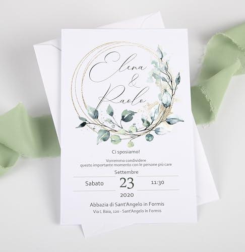 Partecipazioni matrimonio personalizzate - inviti nozze greenery foglie verdi 10 pezzi