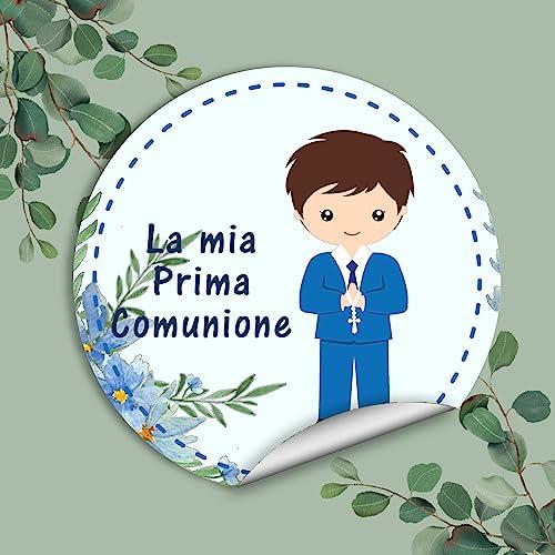 30 pezzi Adesivi tondi Prima Comunione bimbo, 40 mm, etichette cresima, thank you stickers, grazie, festa, tondo, rotondo (M30-A)