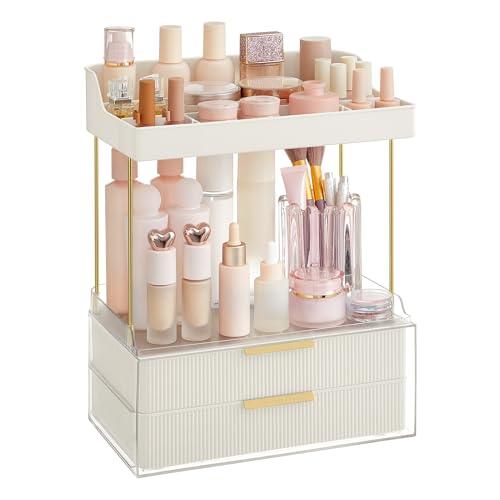 SONGMICS Organizzatore per Cosmetici a 4 Livelli, Porta Trucchi, 4 Divisori, Design Antiscivolo, Organizer Trucchi per Bagno Toeletta Camera da Letto