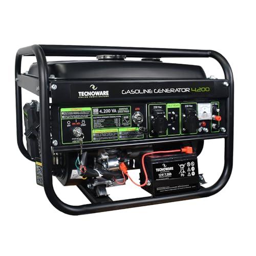 Tecnoware Power Systems - Generatore di Corrente 4200VA | Benzina a 4 Tempi | Avviamento Elettrico e Manuale | Autonomia Lunga con Serbatoio 15L | Ideale per Campeggio e Cantieri, Nero