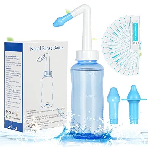URAQT Neti Pot, 300ml Neti Pot Kit Lavaggio Nasale con 40 Pcs Sale Lavaggio Nasale, Lavaggio Nasale Nasali Neti Pot per Sinus Rinse, Risciacqui Nasali, per Bambino e Adulto