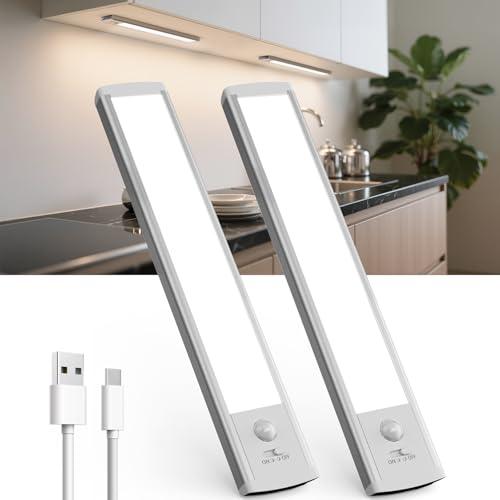 TANSOOL+ Luce LED Sottopensile Cucina, Armadio LED con Sensore di Movimento, Luce Sottopensile Dimmerabile Lampada per Cucina, Guardaroba, Scale, Soggiorno, Camere da Letto (20cm, 2 Pezzi)