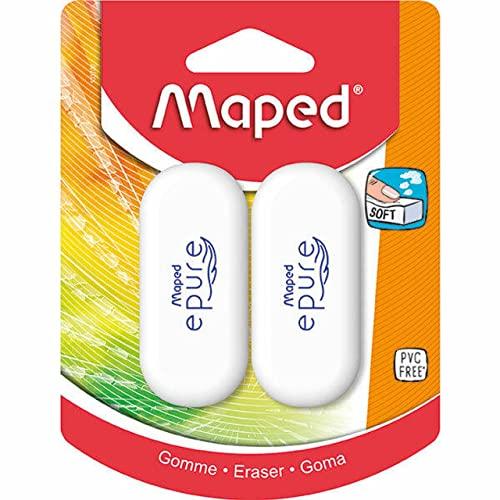 Maped - Confezione da 2 Epure Eraser - Gomma Bianca Morbida al Tatto Che garantisce Sicurezza e comodità d'uso - L27 mm x P11 mm x A61 mm