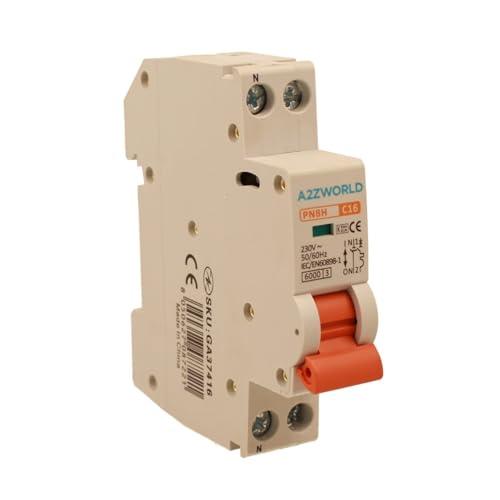Interruttore Magnetotermico 16A C16, 1P+N 6kA Curva C, Slim Solo 1 Modulo DIN 220V AC, Certificato IEC60898-1, Serie PN8H
