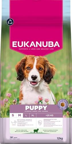 Eukanuba Mangime per cuccioli con agnello e riso per razze di taglia piccola e media, mangime secco premium per cani giovani, 12 kg