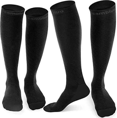 CAMBIVO 2 Paia Calze Compressione Graduata Donna e Uomo 20-30 mmHg, Calze Elastiche a Compressione Antiscivolo per Sport, Corsa, Recupero, Antitrombo, Vene Varicose, Viaggio in Aereo