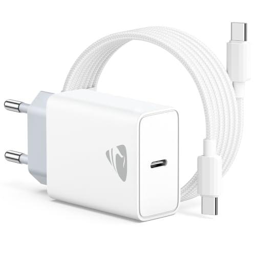 Caricatore USB C, 20W Caricabatterie Rapido PD con Cavo USB-C a USB-C da 2M 60W, Alimentatore Spina USBC per iPhone 17 16 Pro Max 15 Plus, Samsung Galaxy S26 S25 S24, iPad Pro Air, Pixel Cellulare