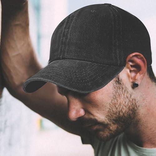Cappelli da papà vecchio stile regolabile, cappello da baseball lavato colore puro per uomini e donne, puro cotone, traspirante, nero, Taglia unica